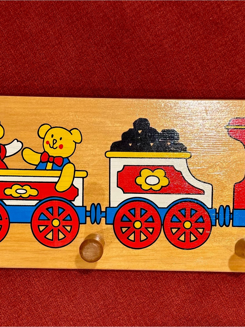 Vintage Wooden Train Peg Rack, Made in Holland